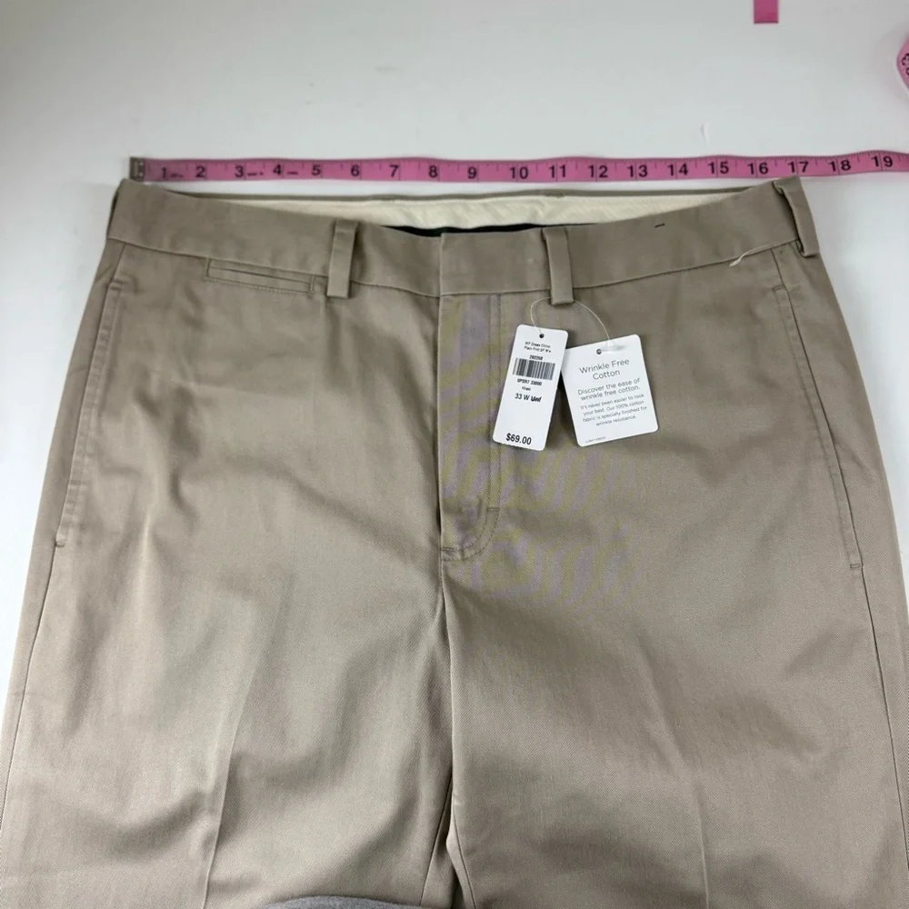 LL Bean Wrinkle Free Dress Chino Pants Mens 33 x 27.75 Khaki Beige 292258 NWT